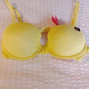 NWT LA Senza Remix 32C Yellow Lace Lightly Lined Demi Bra
